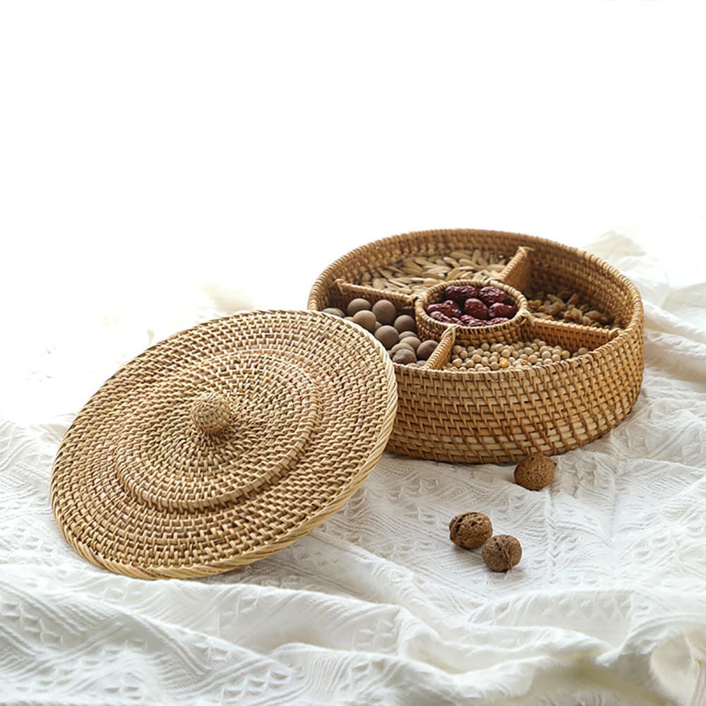 Boerderij bureau-organizer met deksel in rotan Vensterafbeelding