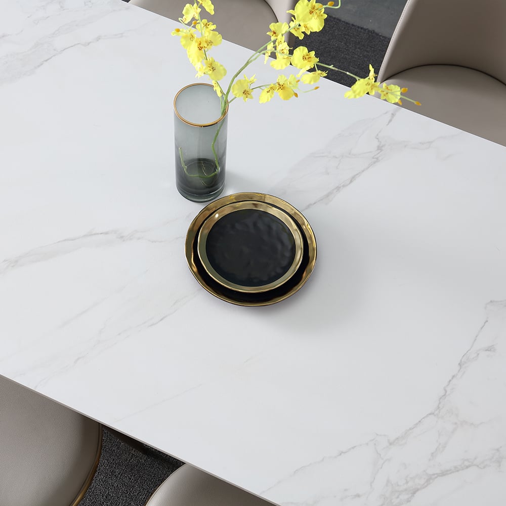 70.9" Modern Dining Table Rectangle Sintered Stone Top & Titanium Base window image