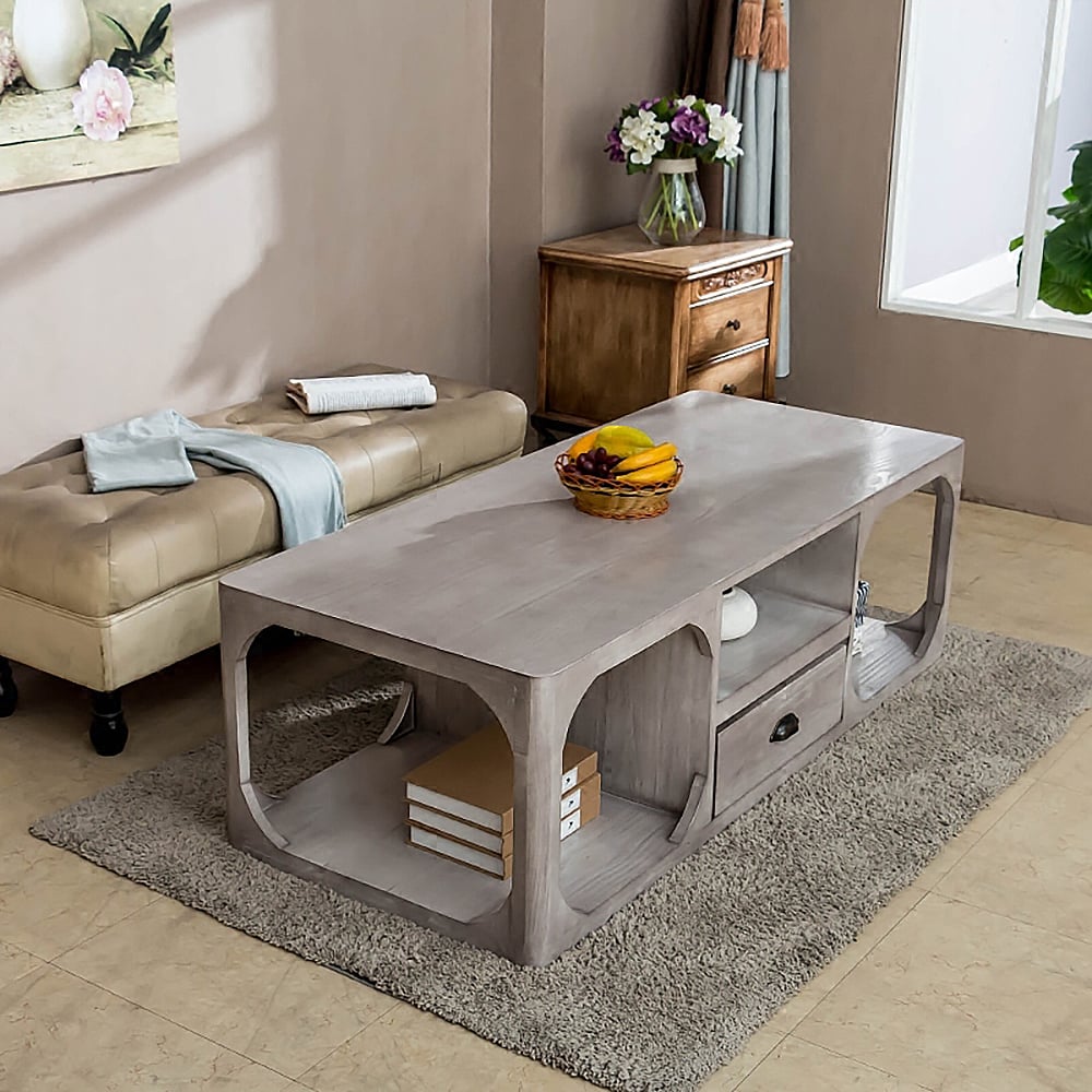 Rustic Coffee Table with Storage Natural Rectangle Wood & Metal window image