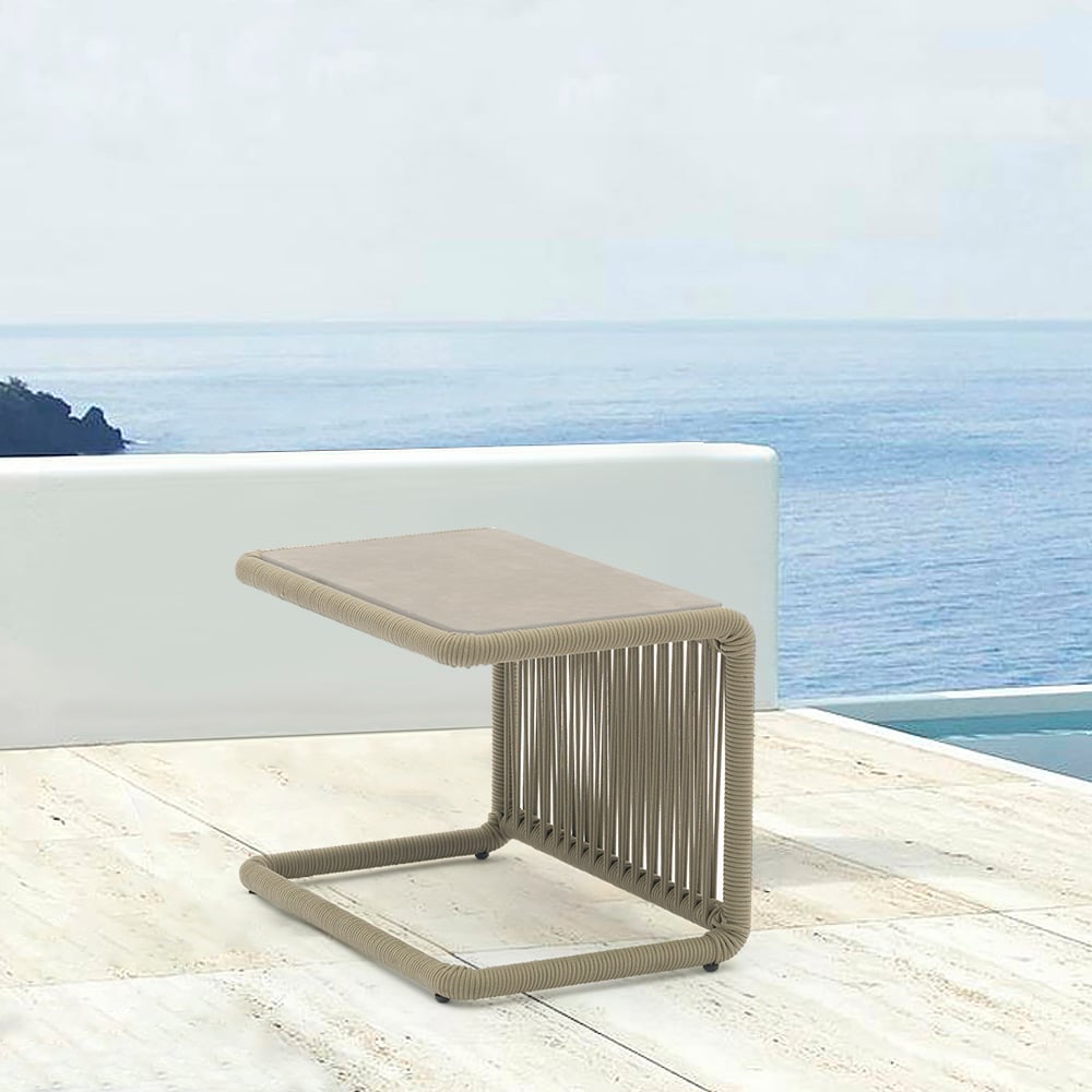 Rattan Woven Square Patio End Table with Glass-top window image