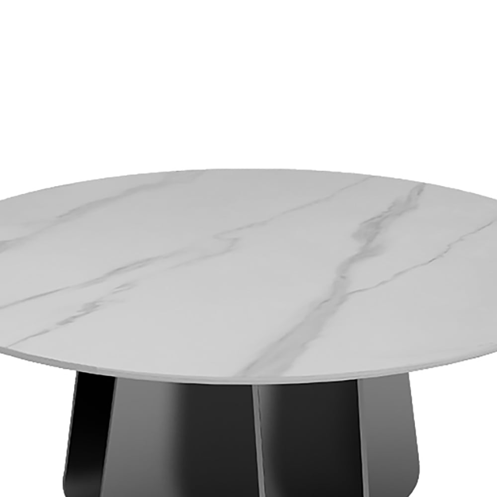 Modern & Contemporary Round Coffee Table White Sintered Stone Top & Black Steel Trestle window image