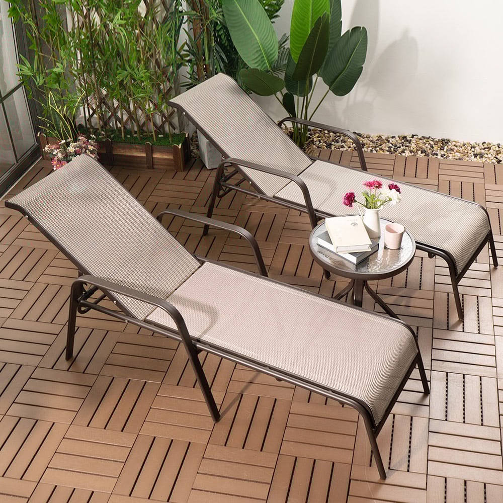3-Pieces Outdoor Chaise Lounge Set with 2 Reclining Chair and Round Side Table window image
