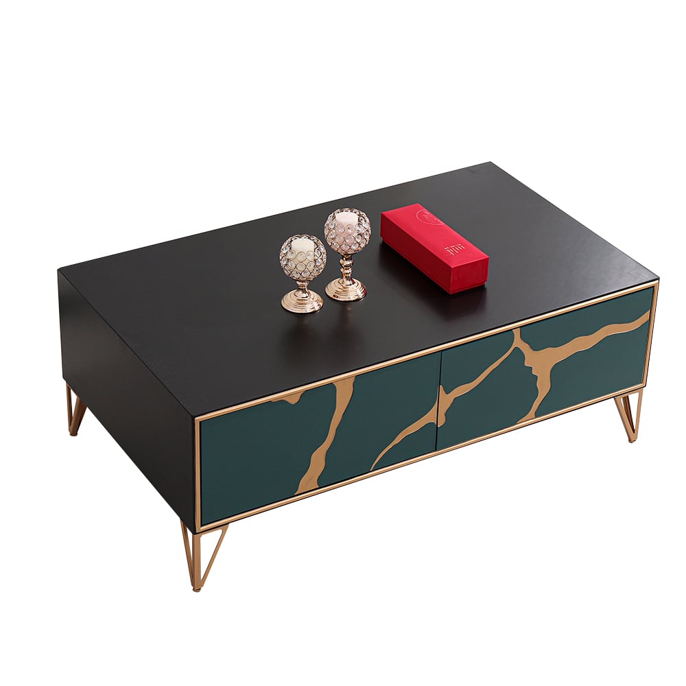 Black Contemporary Coffee Table with Drawers in MDF & Metal window image