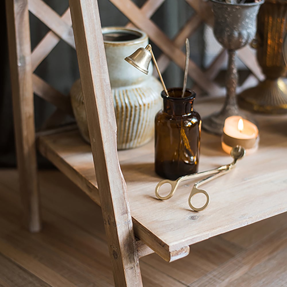 Retro 2-Tier Ladder Plant Stand Decor Storage Shelf in Wood window image