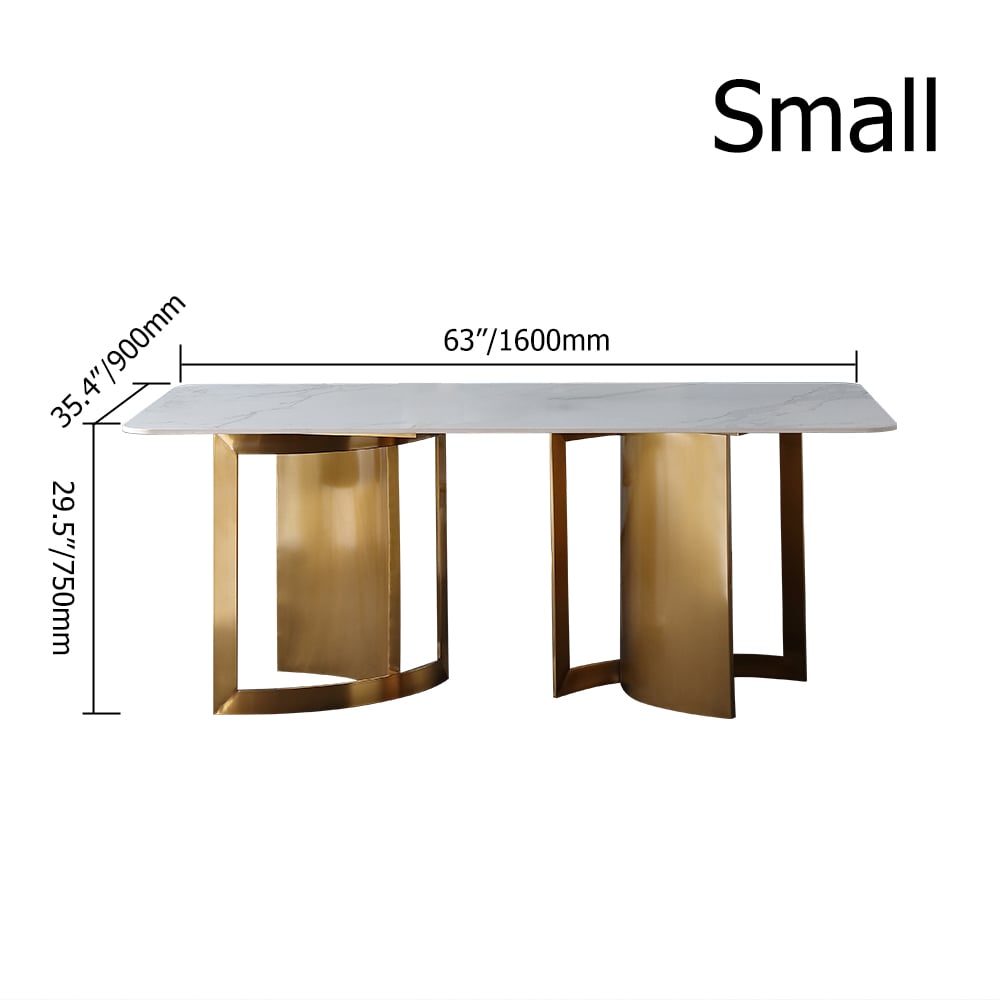 70.9" Modern Dining Table Rectangle Sintered Stone Top & Titanium Base window image