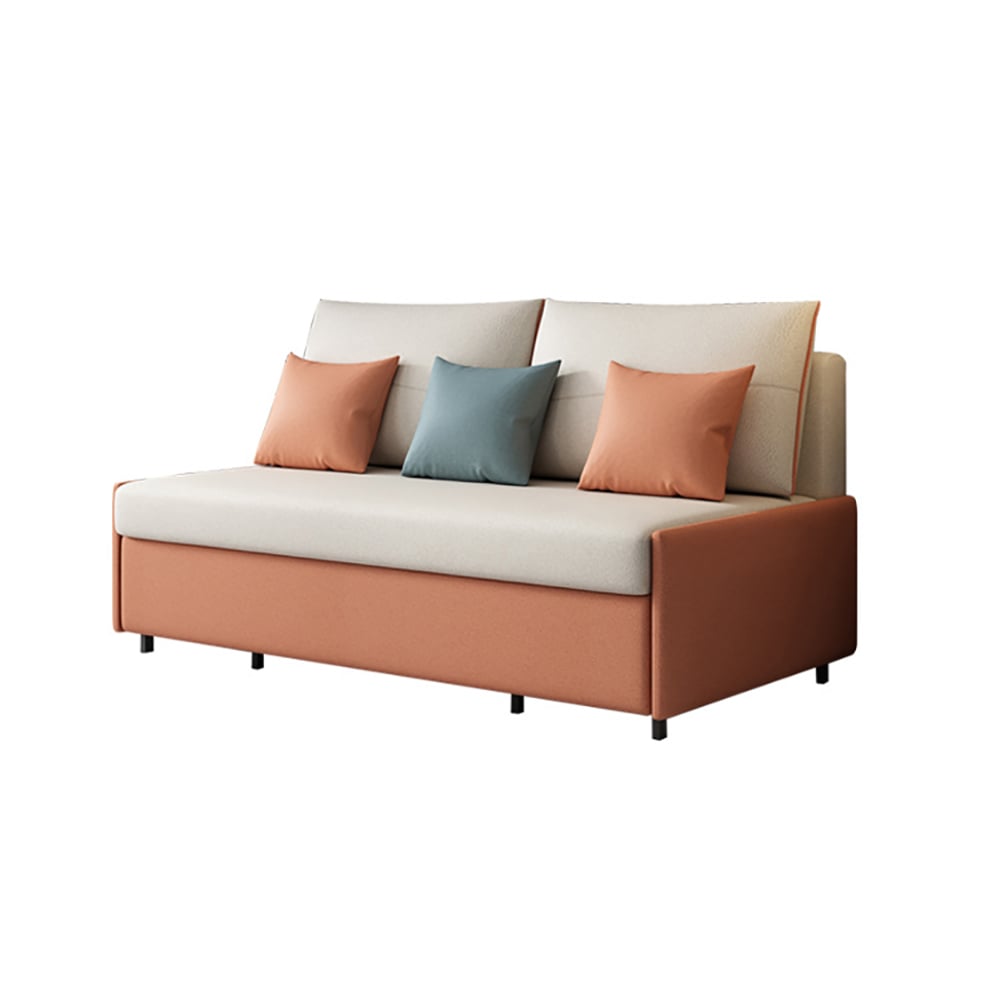 74.8" Beige&Orange Full Sleeper Sofa Leath-Aire Upholstered Convertible Sofa Bed window image