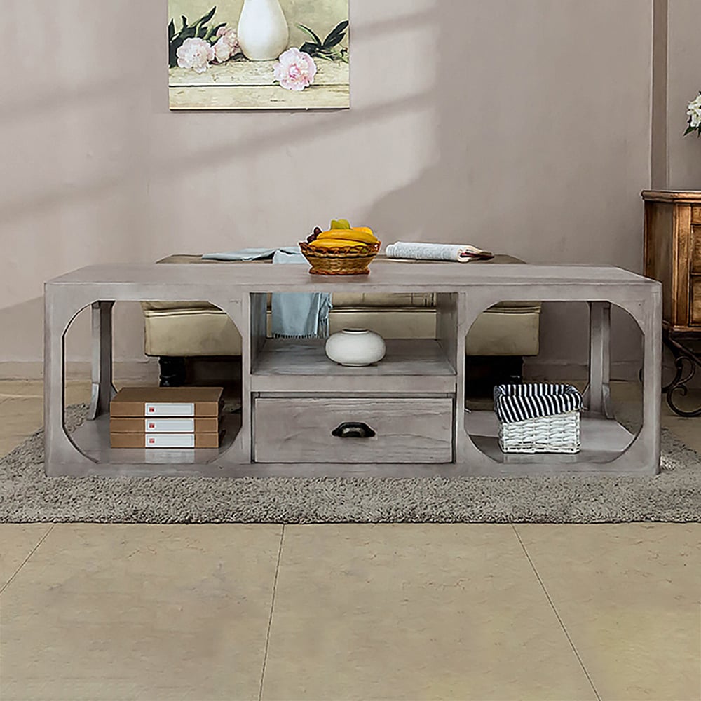 Rustic Coffee Table with Storage Natural Rectangle Wood & Metal window image