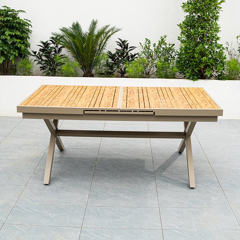 7-Pieces Outdoor Dining Set with Extendable Table and 6 Side Chairs window image