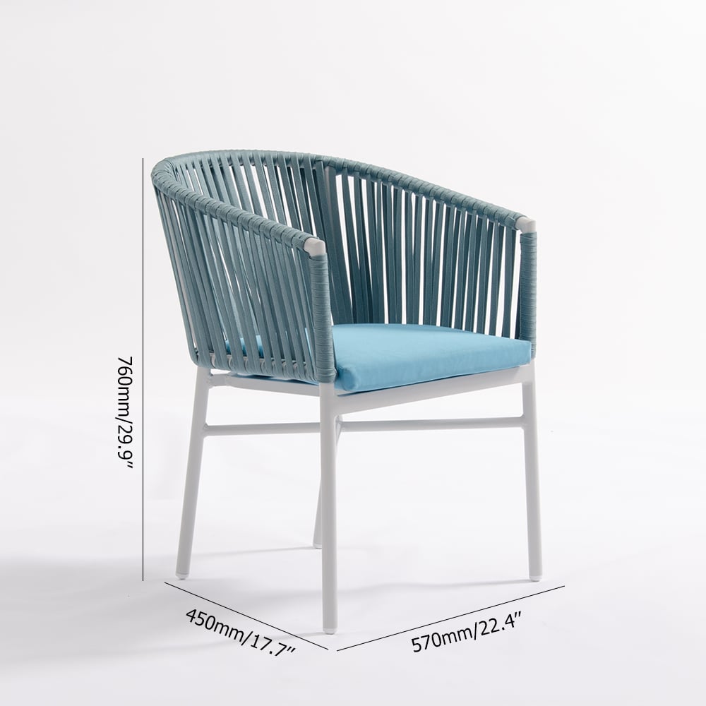 7-Pieces Outdoor Dining Set with White Aluminium Table and Blue Rattan Woven Armchair window image