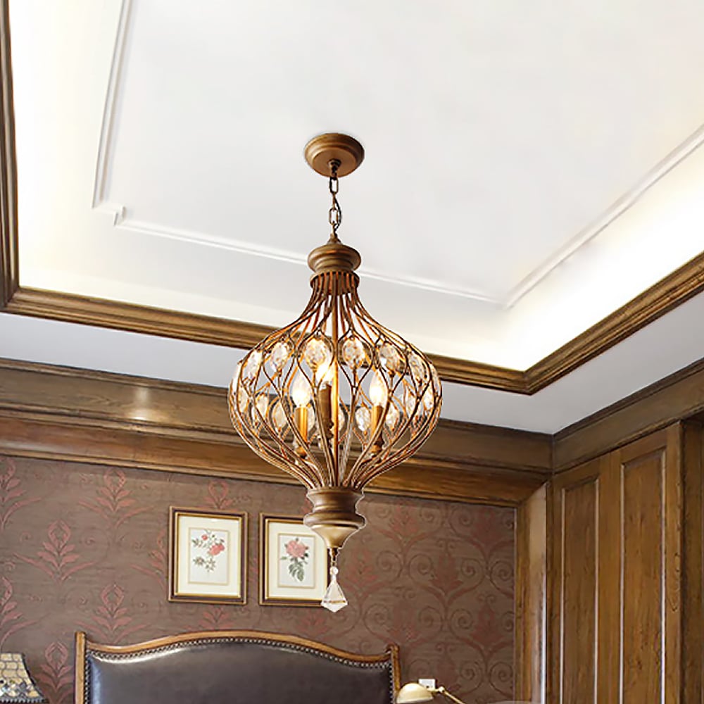 Rural Crystal Retro Simple Iron Lantern Pendant Light window image