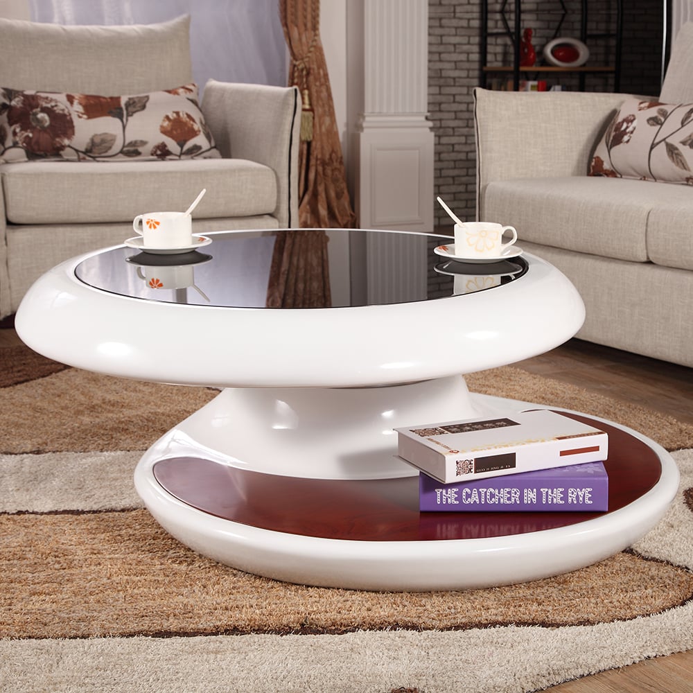 Round Rotating Tempered Glass Coffee Table with Storage FRP window image