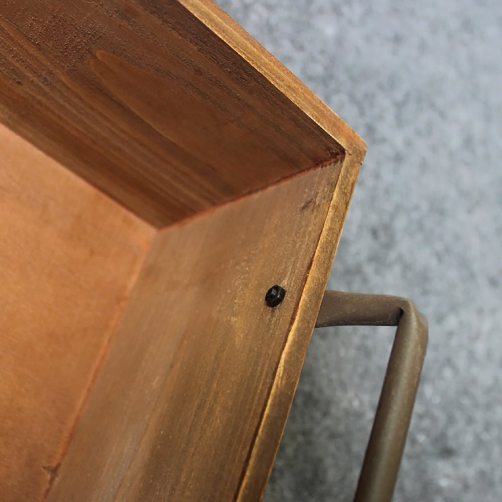 3 Pieces Rectangular Wooden Tray Desktop Organiser with Metal Handles window image