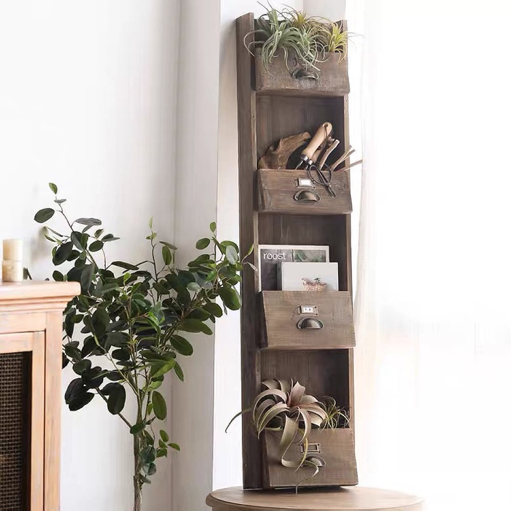 4-Tier Wooden Wall Mounted Plant Stand Tools Storage Organizer window image