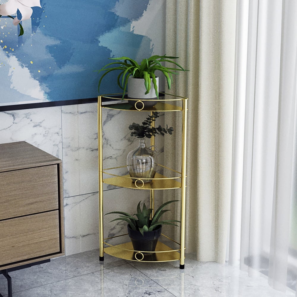 3-Tier Multi-Use Metal Corner Shelf Plants Stand Bathroom Storage Shelf window image