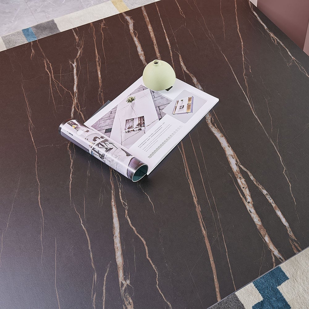 Modern Square Coffee Table with Storage Sintered Stone Top & Wood Base in Black & White window image