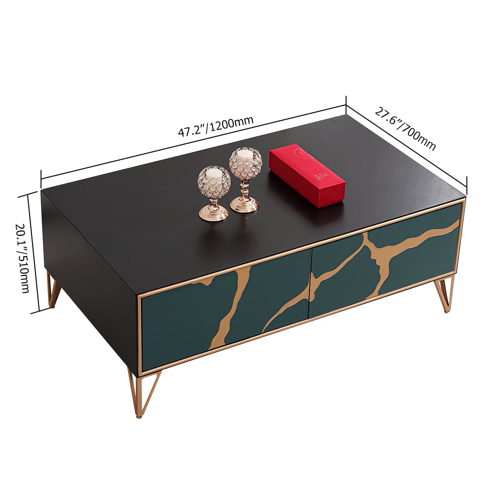 Black Contemporary Coffee Table with Drawers in MDF & Metal window image