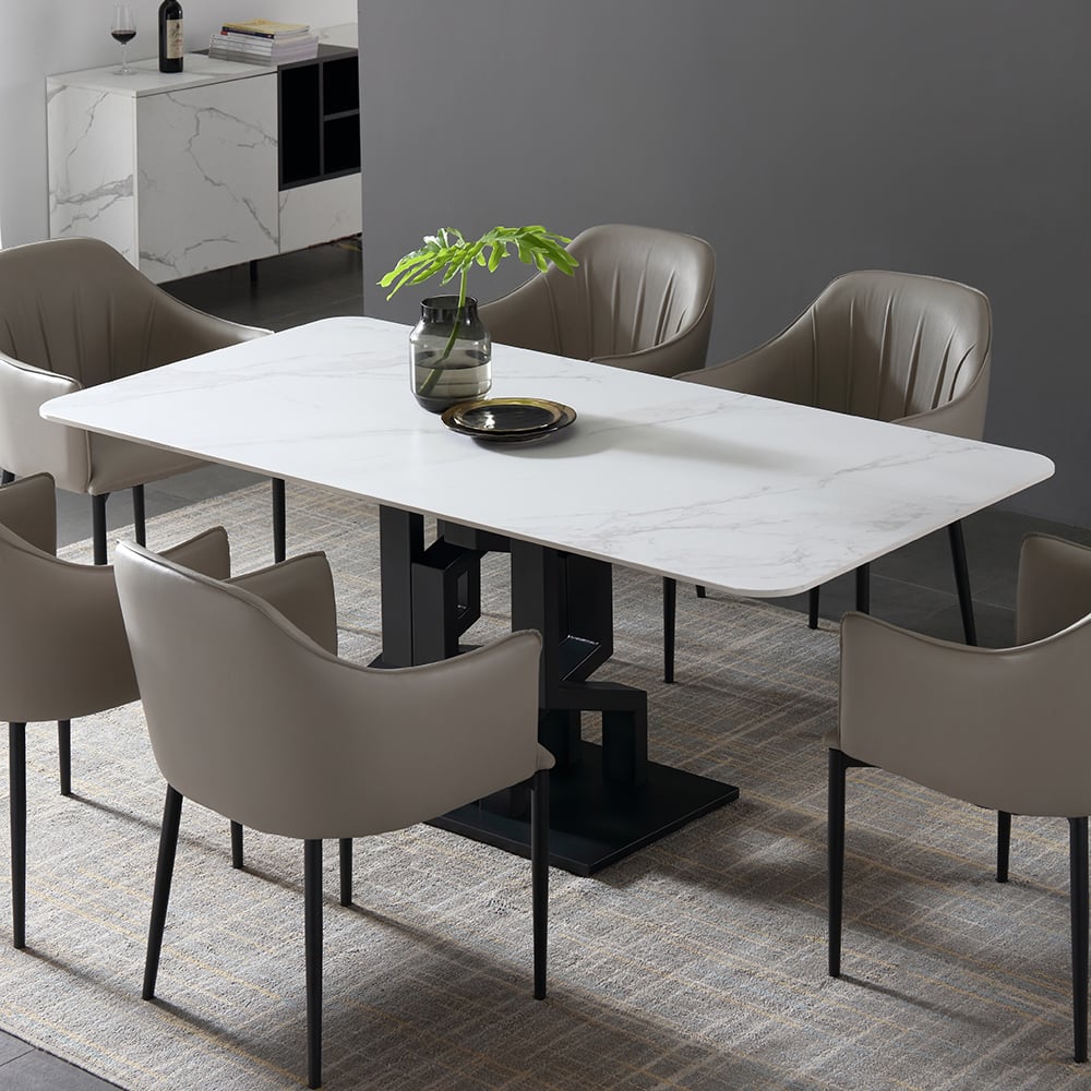 63" Dining Table Rectangle Sintered Stone Top & Carbon Steel Base｜Homary