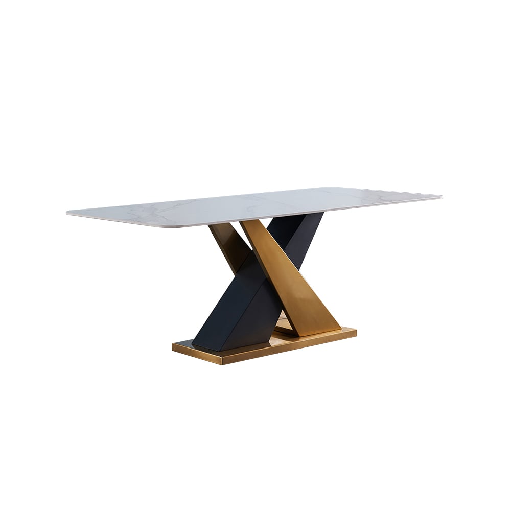 70.9" Modern Dining Table Rectangle Sintered Stone Top Stainless Steel & Titanium Base window image