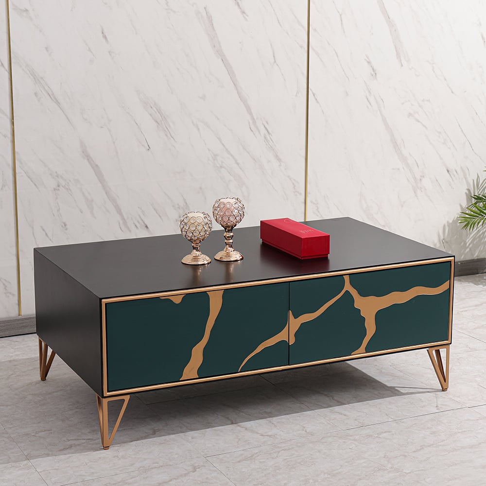 Black Contemporary Coffee Table with Drawers in MDF & Metal window image