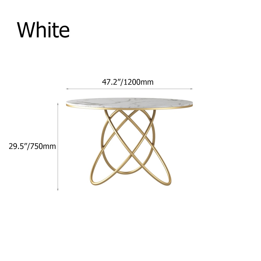 1200mm Modern Black Round Dining Table with Marble Top & Metal Base window image