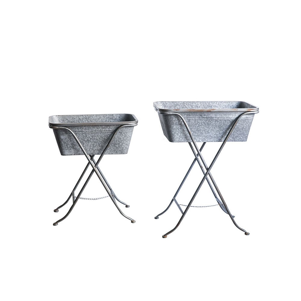 Rustic Metal Folding Plant Stand with Removable Floral Pot Set of 2