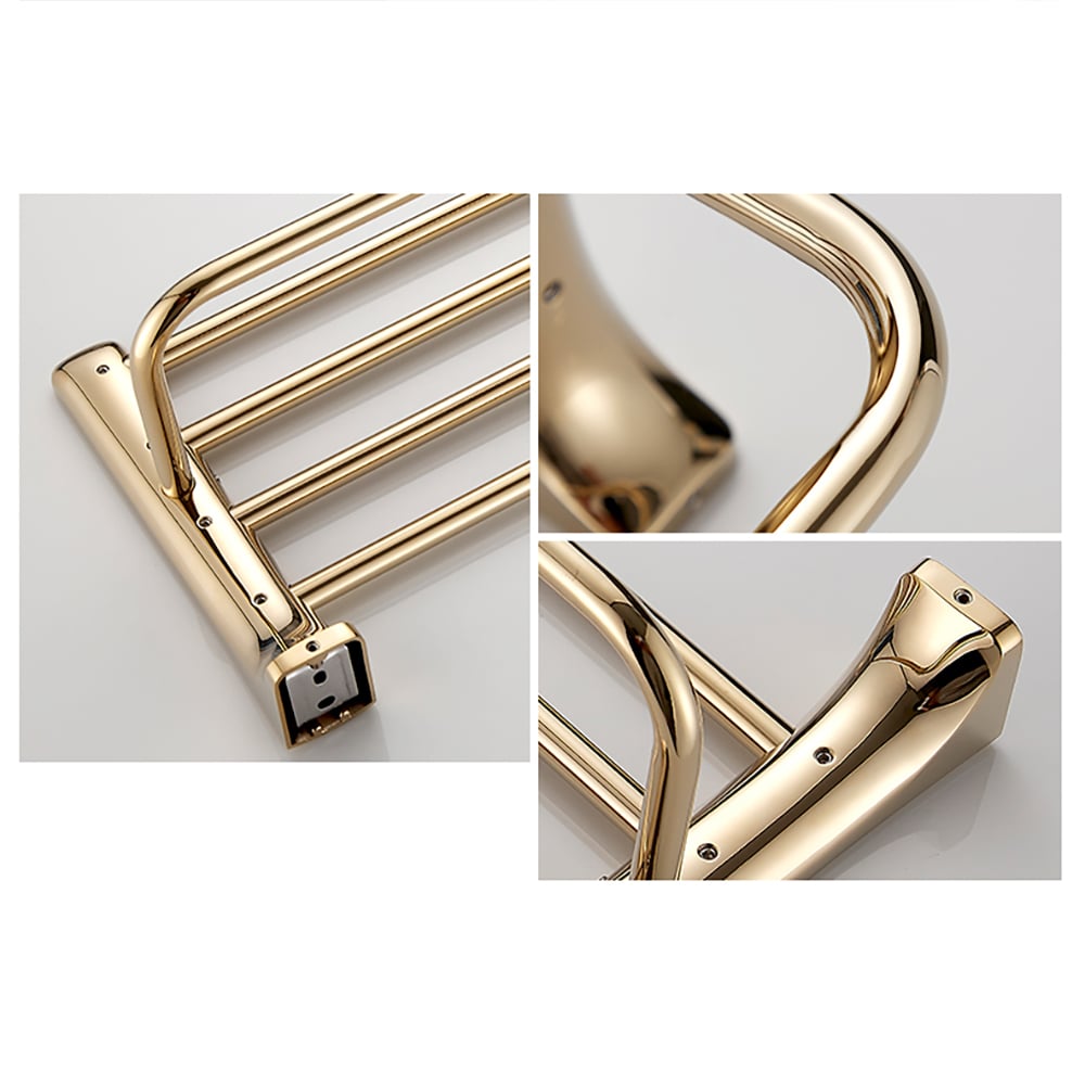 Golden Wall Mounted Rustproof Bathroom Shelf with Towel Rack window image