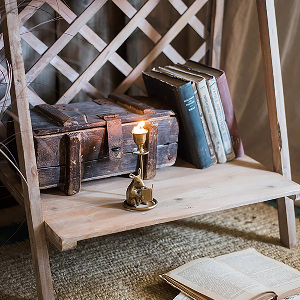 Retro 2-Tier Ladder Plant Stand Decor Storage Shelf in Wood window image