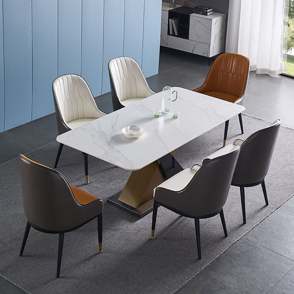 70.9" Modern Dining Table Rectangle Sintered Stone Top Stainless Steel & Titanium Base window image