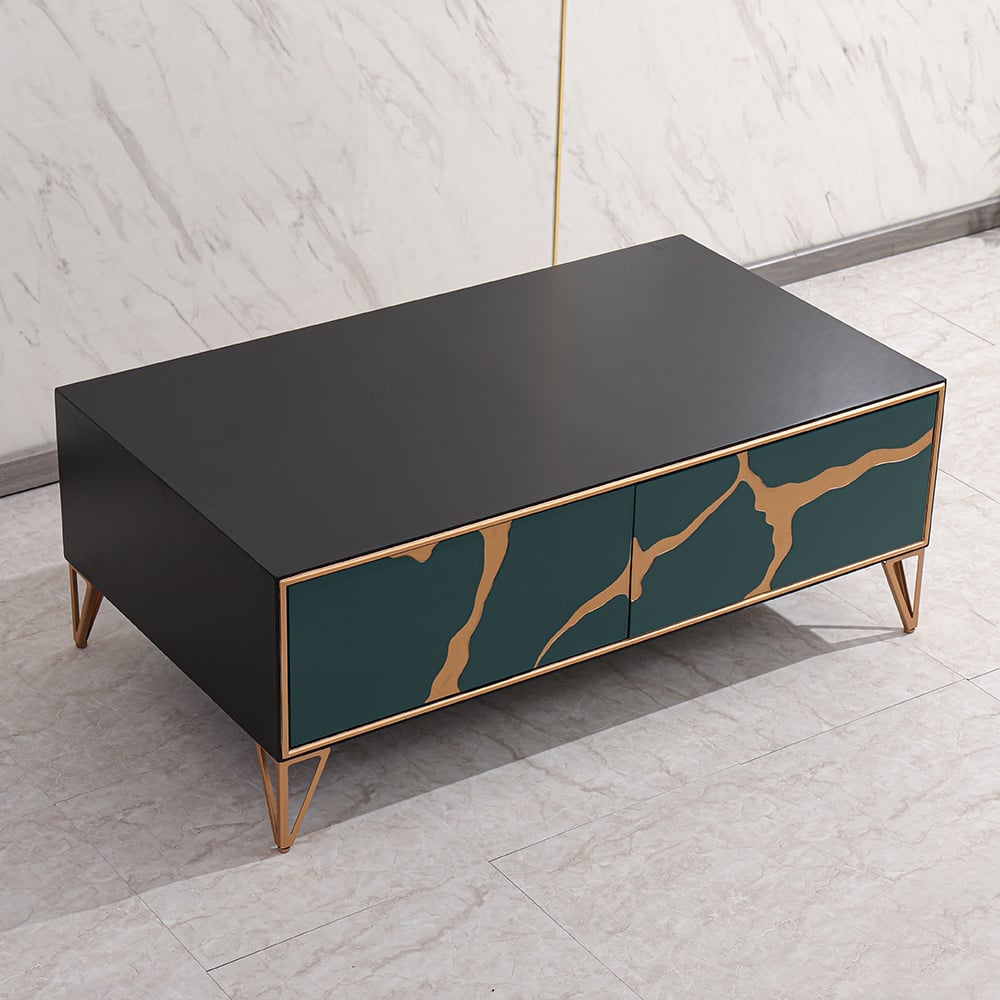 Black Contemporary Coffee Table with Drawers in MDF & Metal window image