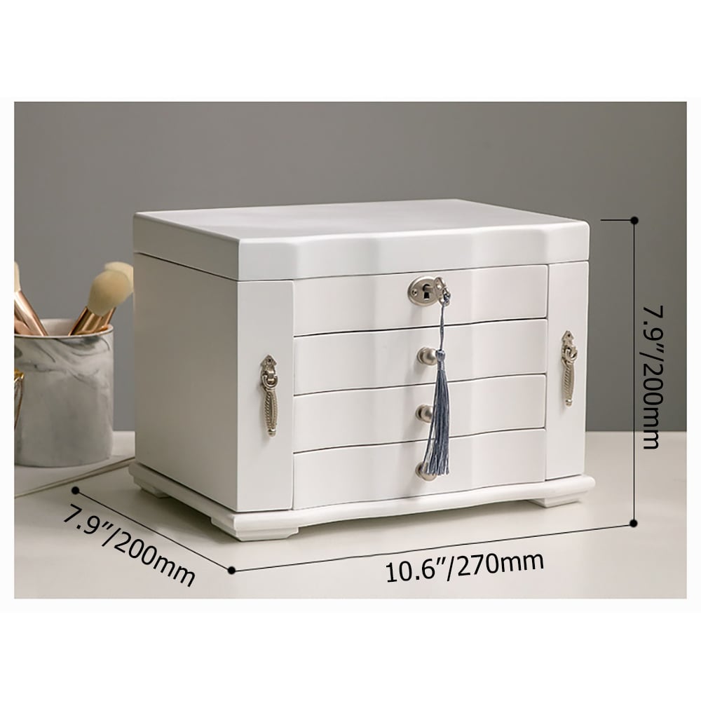 4-Tier Lockable Jewelry Box Storage Case with Drawers & Mirror window image