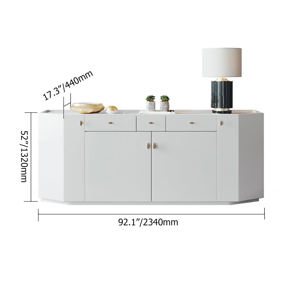 White Buffet Modern Polygonal 92" Sideboard Cabinet with Storage window image
