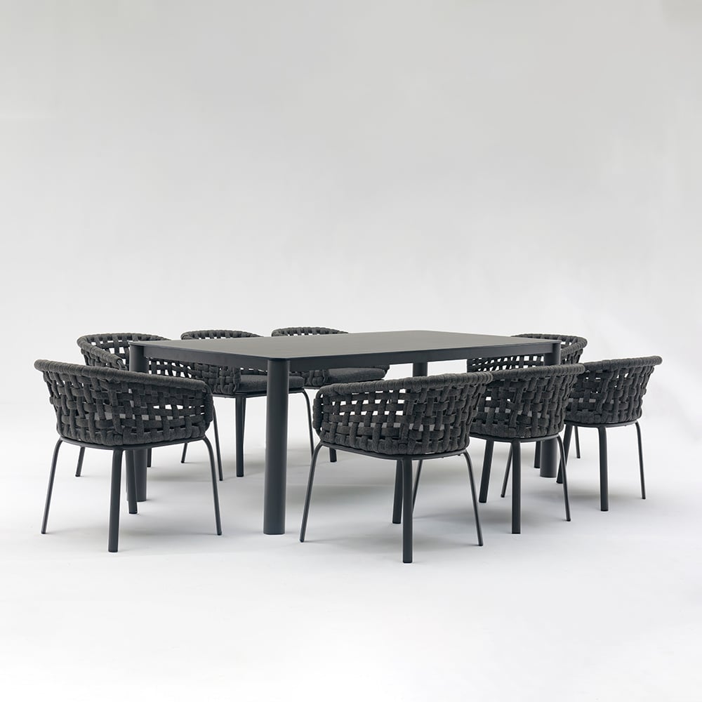 7-Pieces Outdoor Dining Set with Rope Woven Chairs and Glass-top Table window image