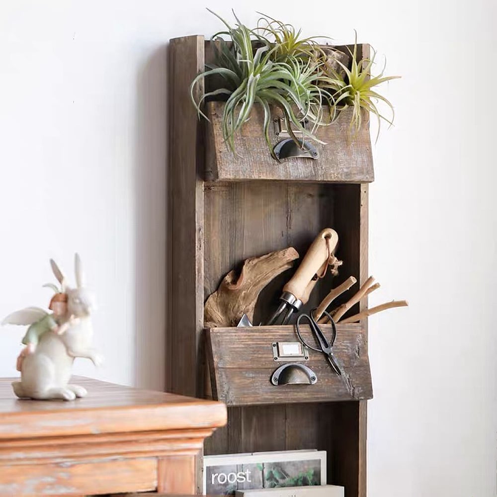 4-Tier Wooden Wall Mounted Plant Stand Tools Storage Organizer window image