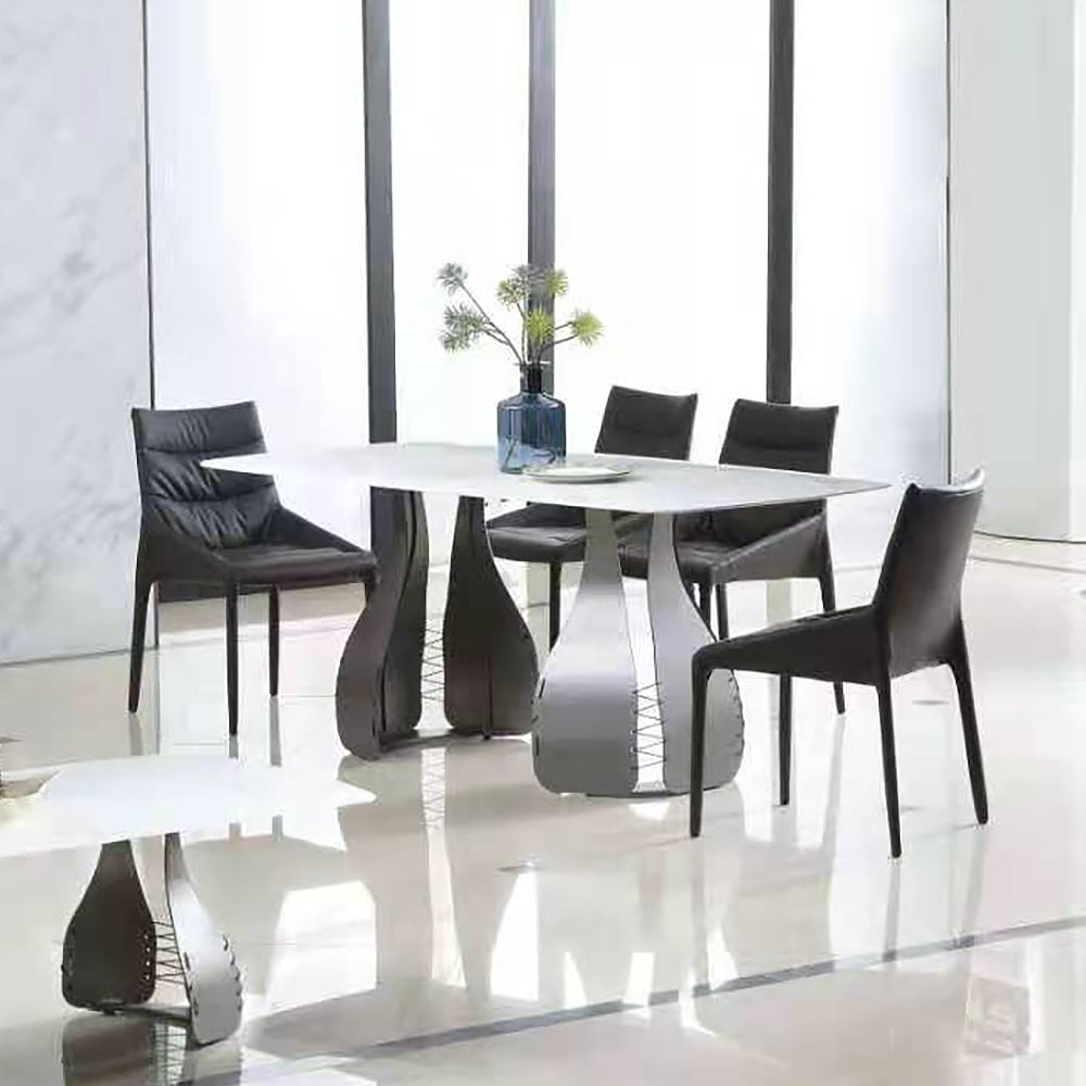 70.9" Dining Table with Sintered Stone Top & Stainless Steel Base White Rectangle window image