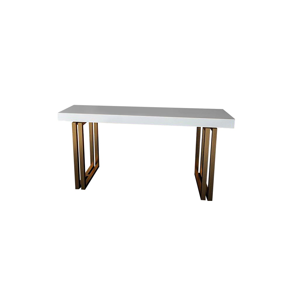 Modern White Bar Table Wood Top & Metal Base Pub Table window image