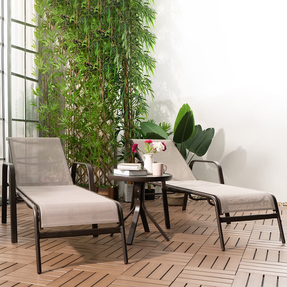 3-Pieces Outdoor Chaise Lounge Set with 2 Reclining Chair and Round Side Table window image