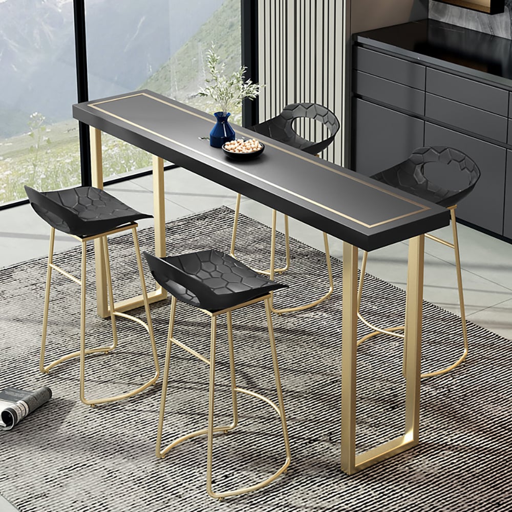 1600mm Modern  Rectangular Black Wooden Bar Table Metal in Gold window image