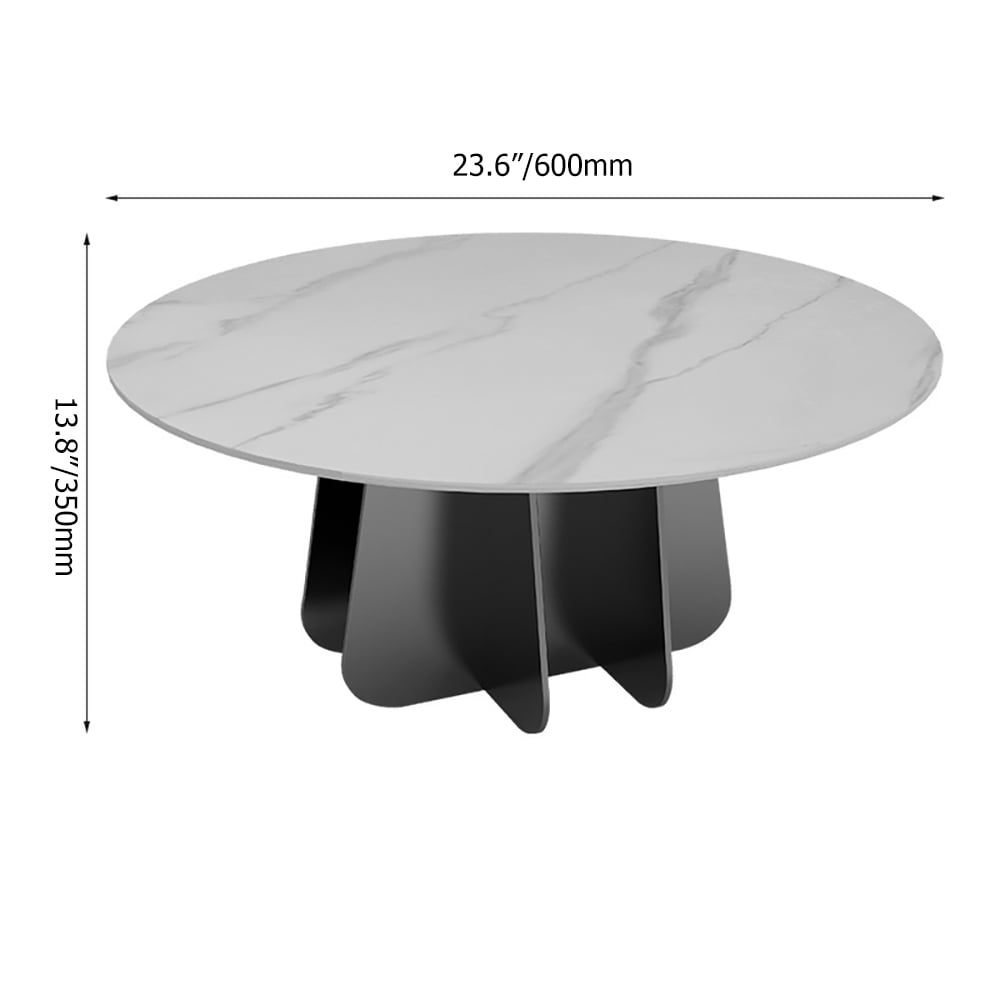 Modern & Contemporary Round Coffee Table White Sintered Stone Top & Black Steel Trestle window image