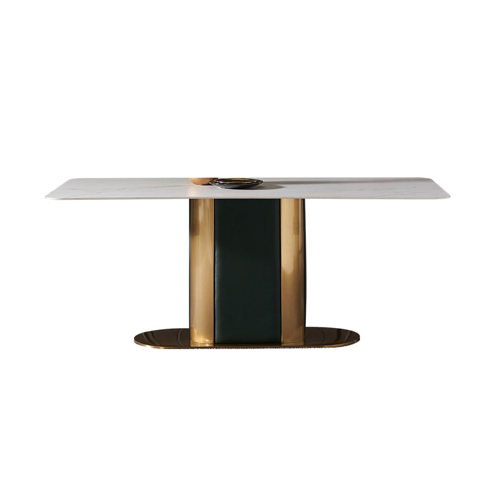 63" Modern Dining Table Rectangle Sintered Stone Top & Titanium ...