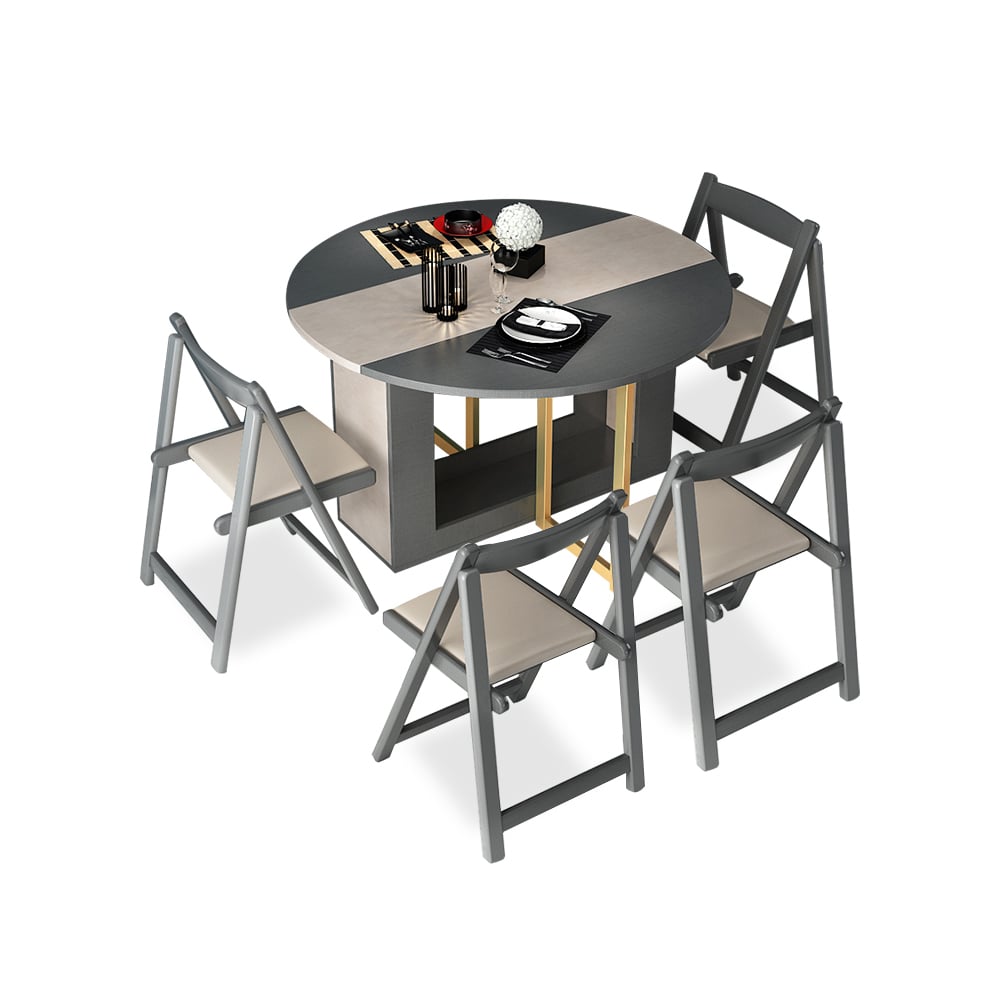 47.2"Round Dining Table Set with Chairs Folding Top & Metal Base Wood Chairs Included window image