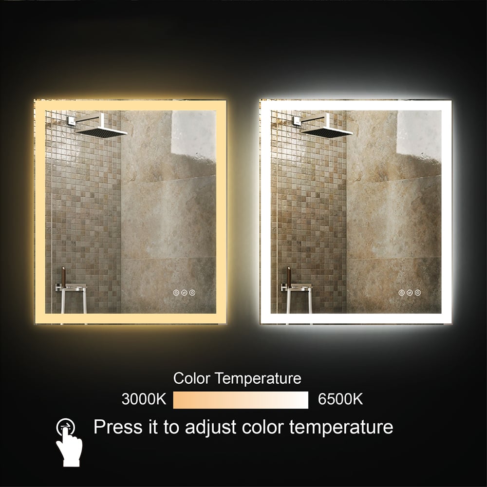 600mm x 800mm Acrylic Rectangle Wall Mounted LED Bathroom Mirror Anti-Fog Frameless window image