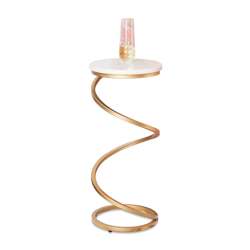 Small Gold End Table with White Marble Top & Metal Base window image