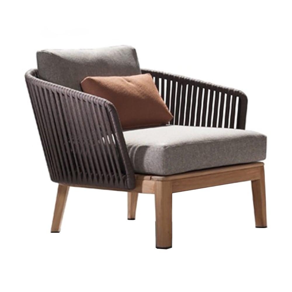 Modern Style Rattan Woven Outdoor Accent Chair in Ash Wood Legs window image
