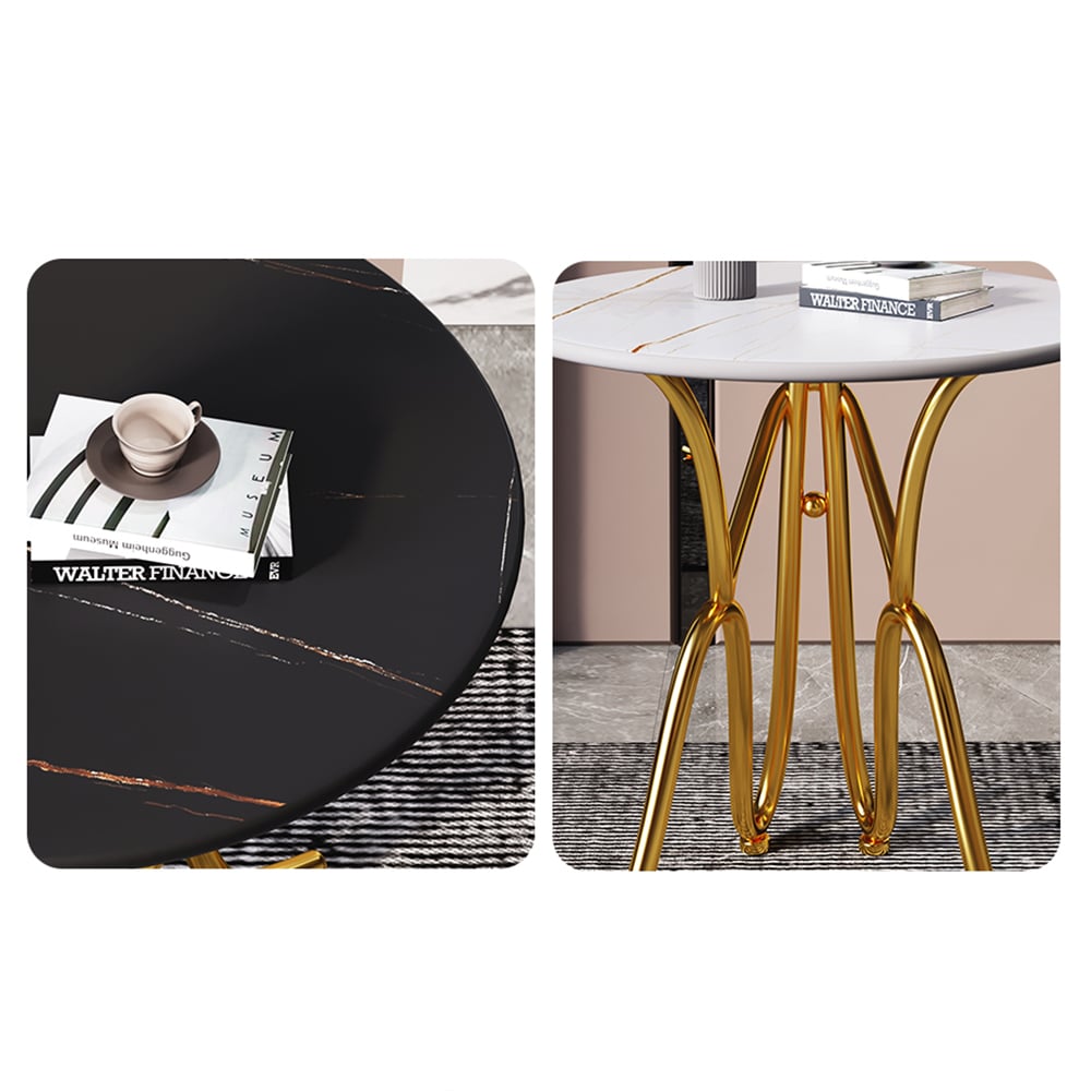 Modern Black End Table Metal Side Table Stone Round Tabletop window image