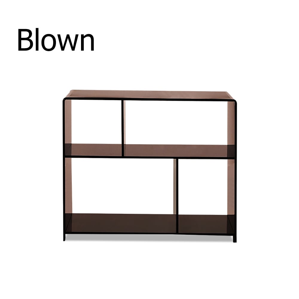 Tavolino con estremità trasparente con ripiano in acrilico stretto con ripiani Immagine della finestra