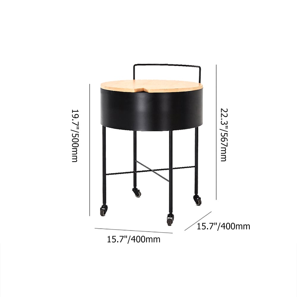 Black Metal End Table with Storage Wooden Top Round Side Table window image