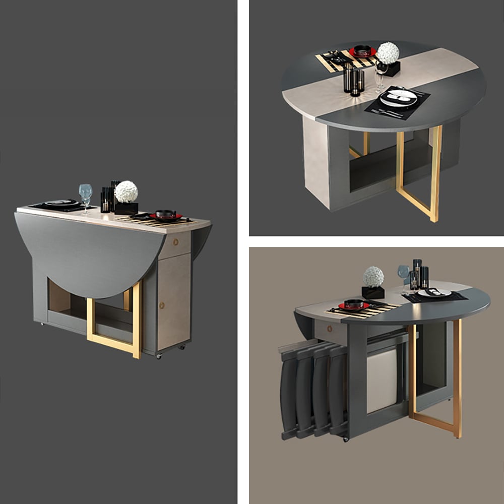 47.2"Round Dining Table Set with Chairs Folding Top & Metal Base Wood Chairs Included window image
