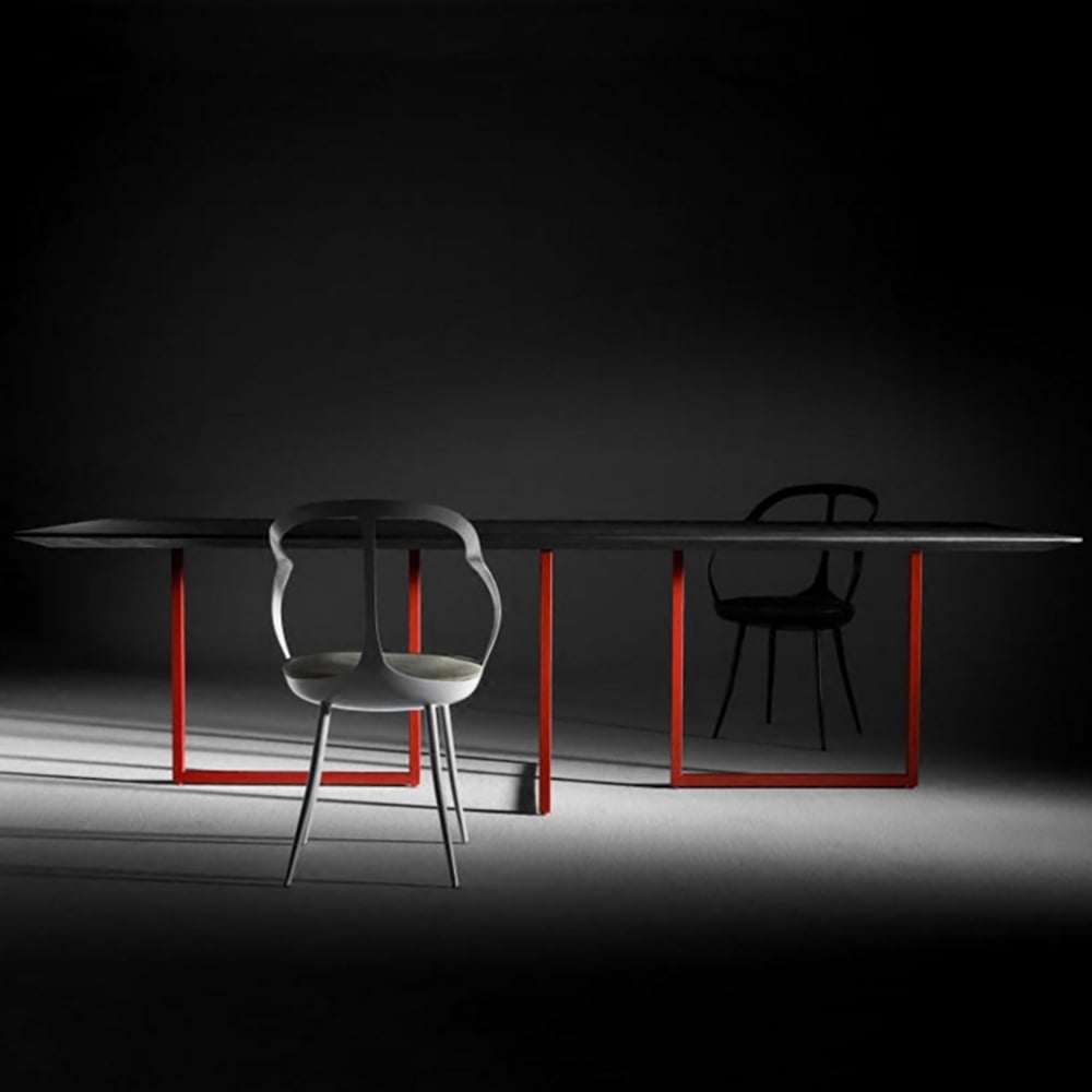 1800mm Red Modern Dining Table  with Wood Top & Metal Frame window image