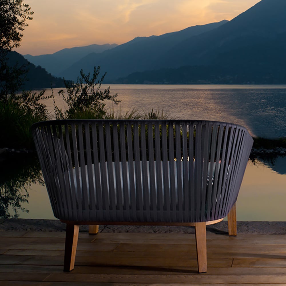 Modern Style Rattan Woven Outdoor Accent Chair in Ash Wood Legs window image