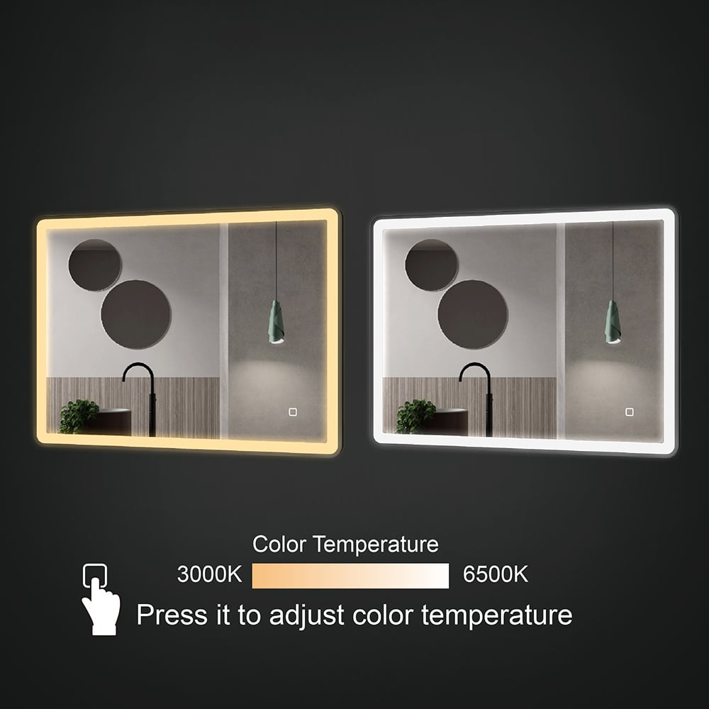 600mm x 800mm Wall-Mounted Aluminum Frame Demister LED Bathroom Mirrors Matt Black window image